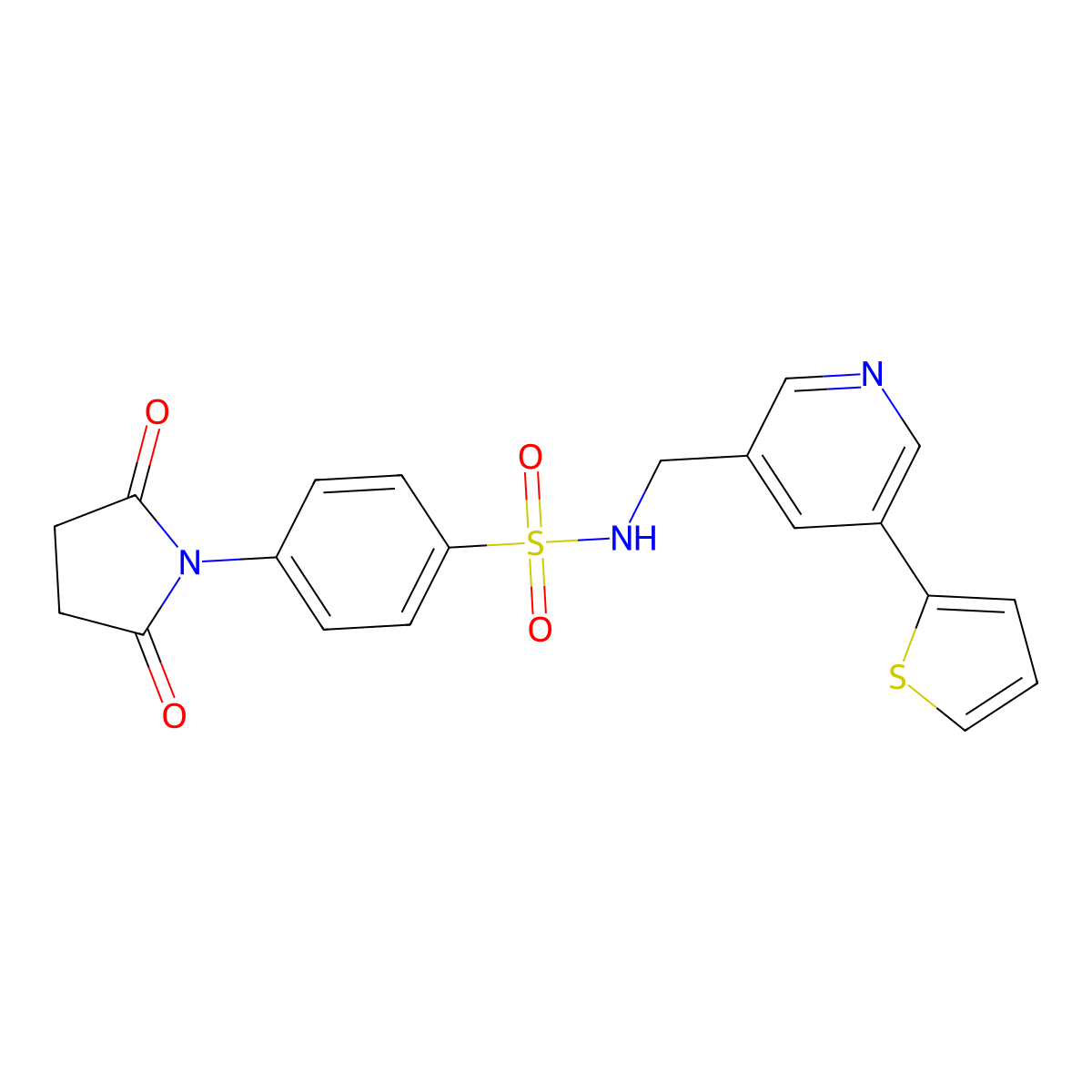 4-(2,5-dioxopyrrolidin-1-yl)-N-((5-(thiophen-2-yl)pyridin-3-yl)methyl)benzenesulfonamide molecular structure, CAS 2034599-20-5