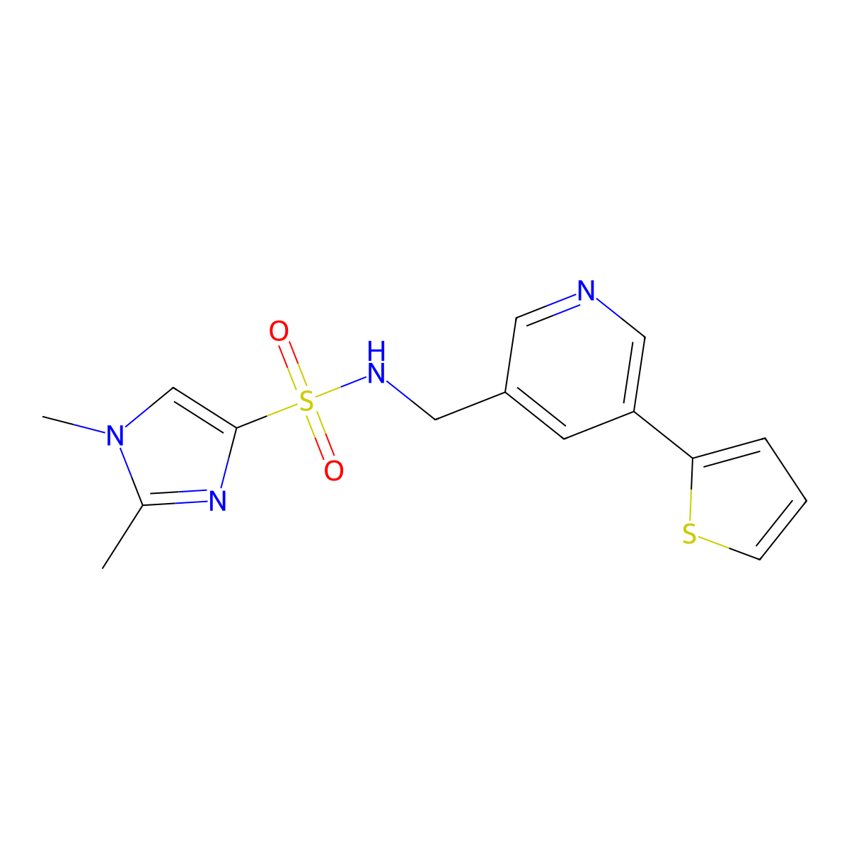 1,2-dimethyl-N-{[5-(thiophen-2-yl)pyridin-3-yl]methyl}-1H-imidazole-4-sulfonamide molecular structure, CAS 2034599-28-3