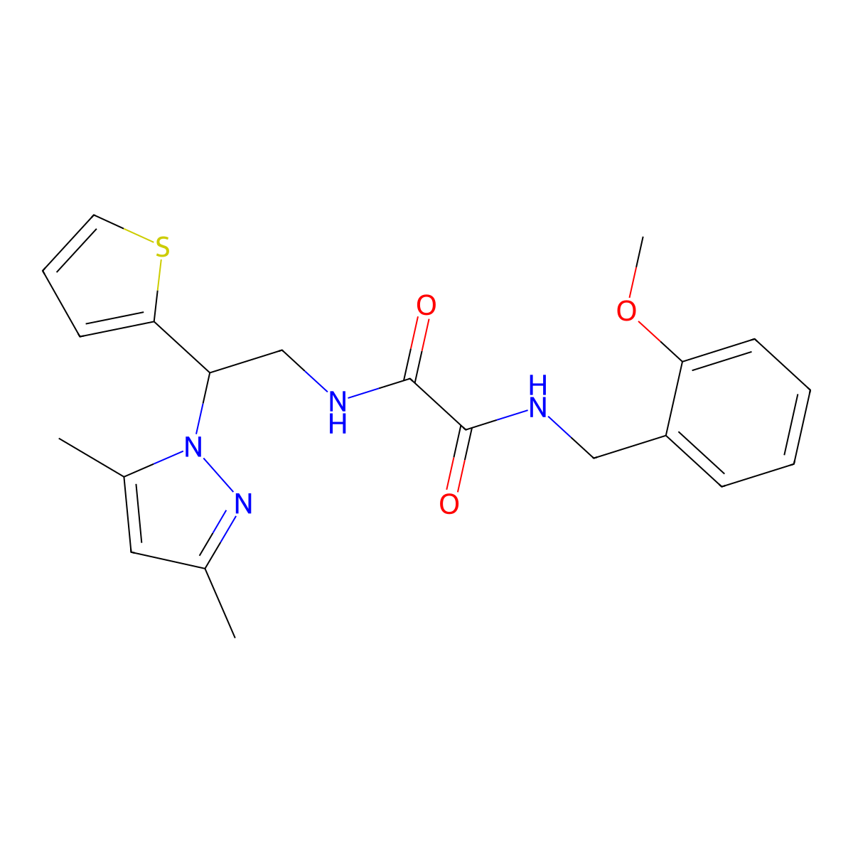 N1-(2-(3,5-dimethyl-1H-pyrazol-1-yl)-2-(thiophen-2-yl)ethyl)-N2-(2-methoxybenzyl)oxalamide molecular structure, CAS 2034599-31-8