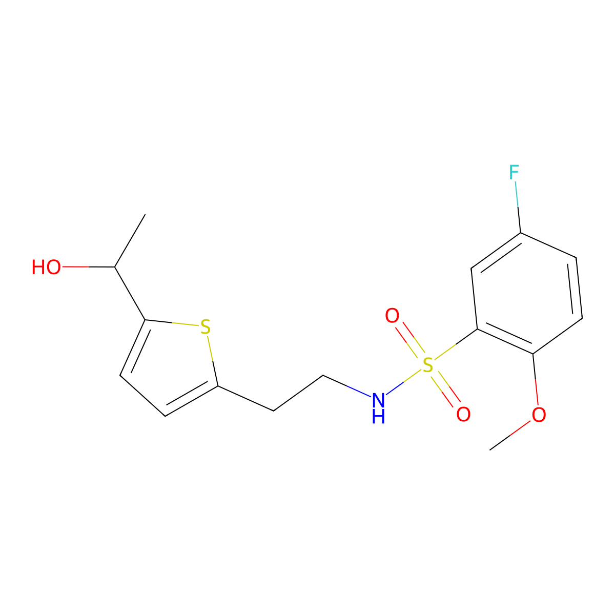 5-fluoro-N-(2-(5-(1-hydroxyethyl)thiophen-2-yl)ethyl)-2-methoxybenzenesulfonamide molecular structure, CAS 2034599-37-4