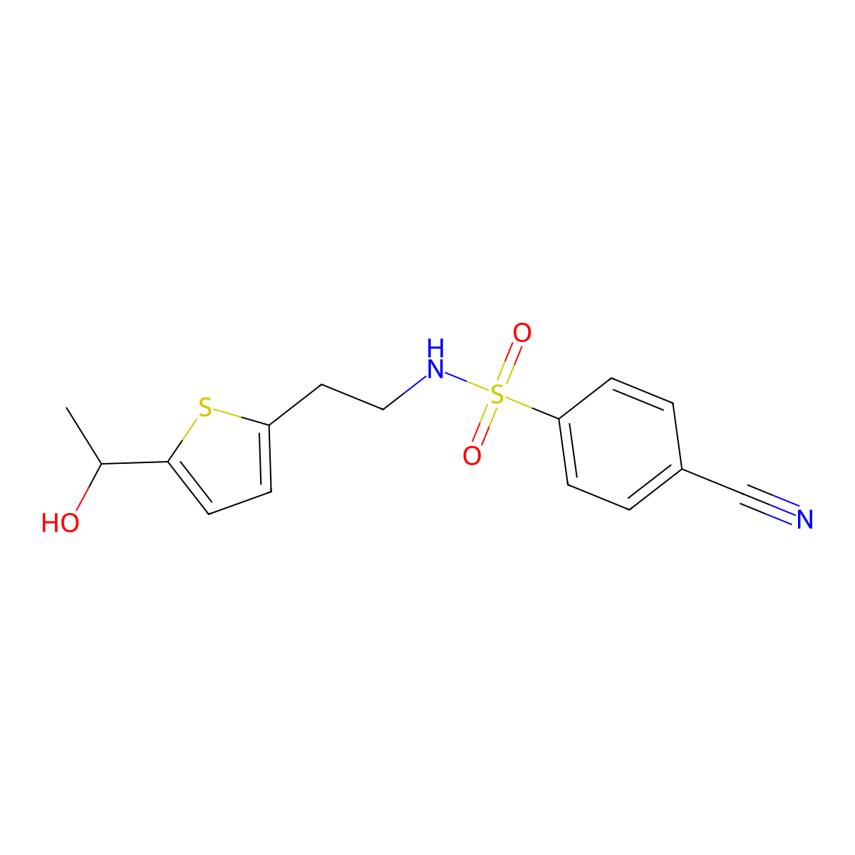 4-cyano-N-(2-(5-(1-hydroxyethyl)thiophen-2-yl)ethyl)benzenesulfonamide molecular structure, CAS 2034599-40-9