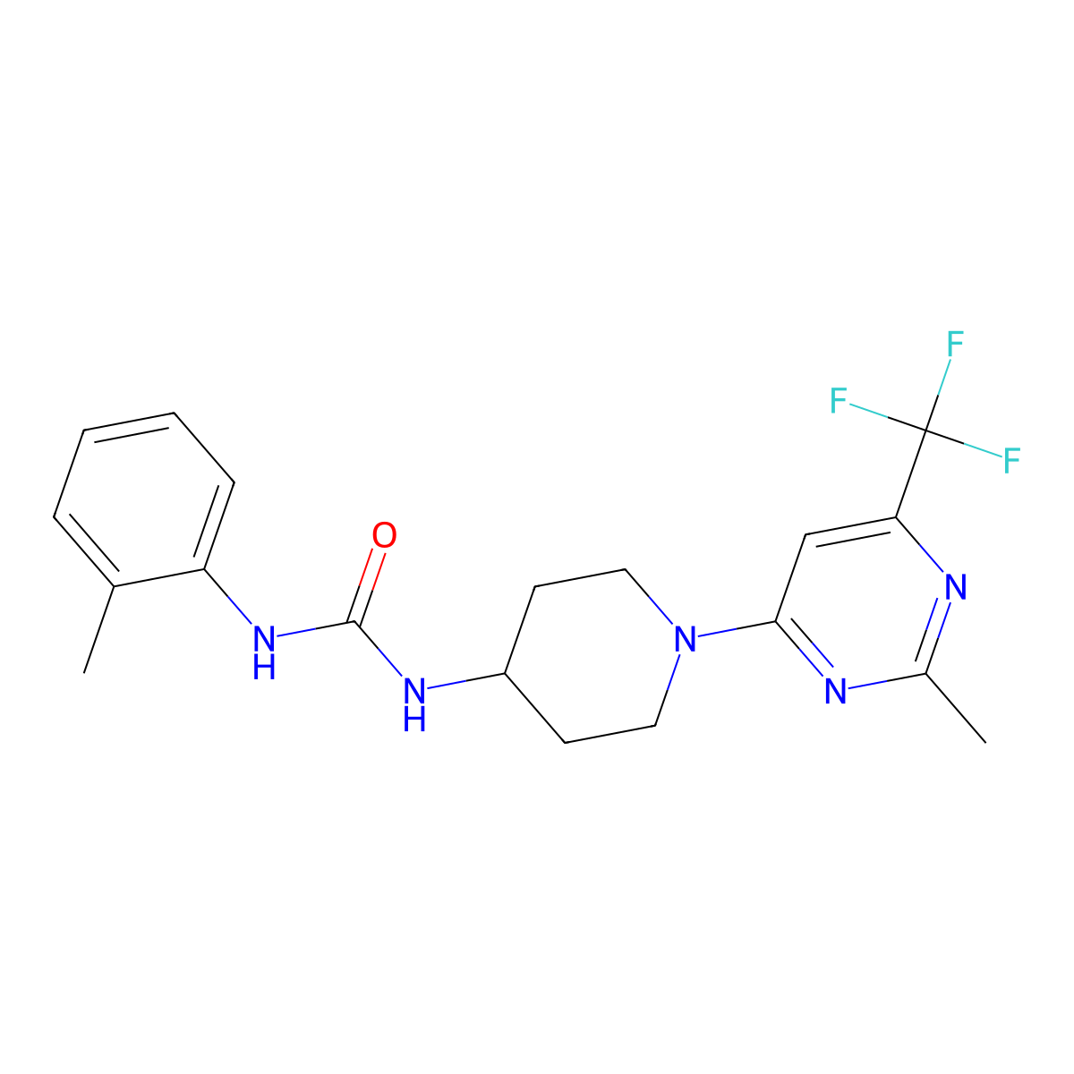 1-(1-(2-Methyl-6-(trifluoromethyl)pyrimidin-4-yl)piperidin-4-yl)-3-(o-tolyl)urea molecular structure, CAS 2034599-46-5