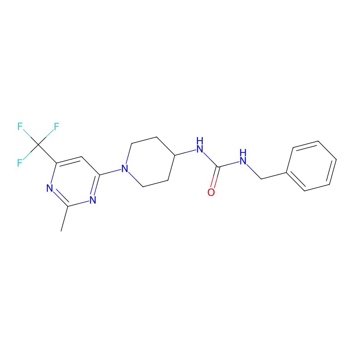 1-Benzyl-3-(1-(2-methyl-6-(trifluoromethyl)pyrimidin-4-yl)piperidin-4-yl)urea molecular structure, CAS 2034599-53-4