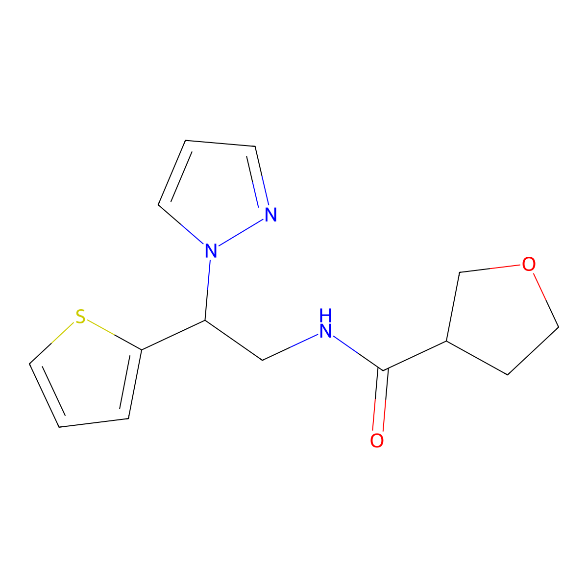 N-(2-(1H-pyrazol-1-yl)-2-(thiophen-2-yl)ethyl)tetrahydrofuran-3-carboxamide molecular structure, CAS 2034599-62-5