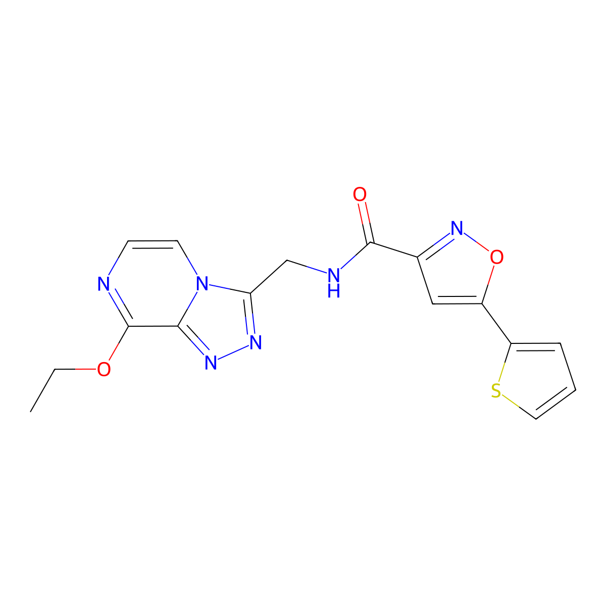 N-((8-ethoxy-[1,2,4]triazolo[4,3-a]pyrazin-3-yl)methyl)-5-(thiophen-2-yl)isoxazole-3-carboxamide molecular structure, CAS 2034599-63-6