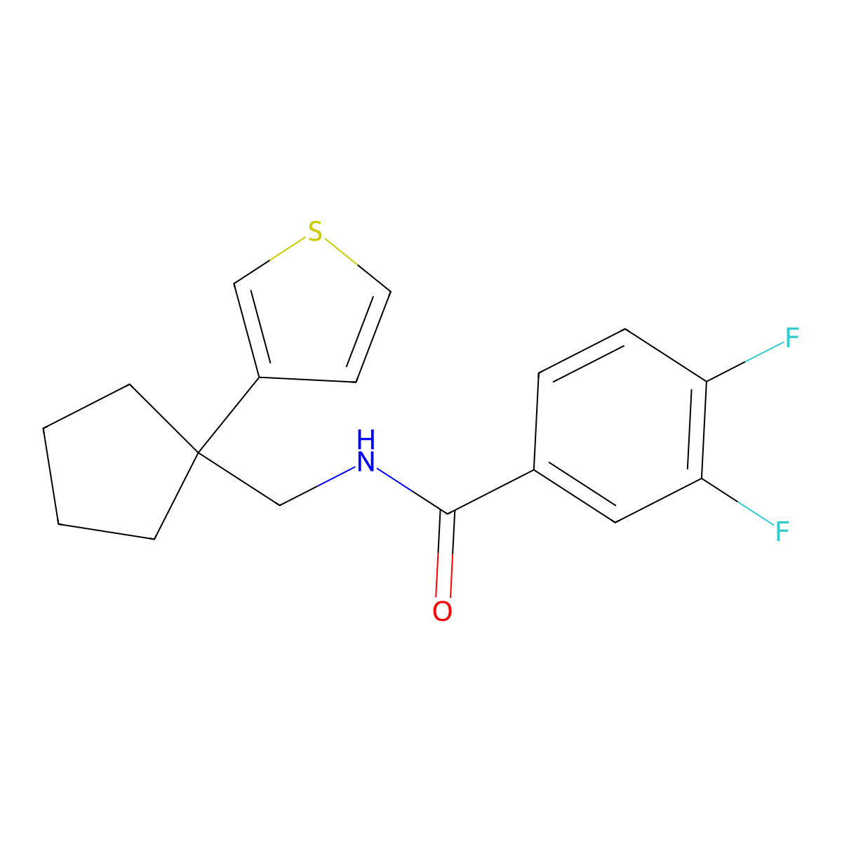 3,4-difluoro-N-((1-(thiophen-3-yl)cyclopentyl)methyl)benzamide molecular structure, CAS 2034599-64-7