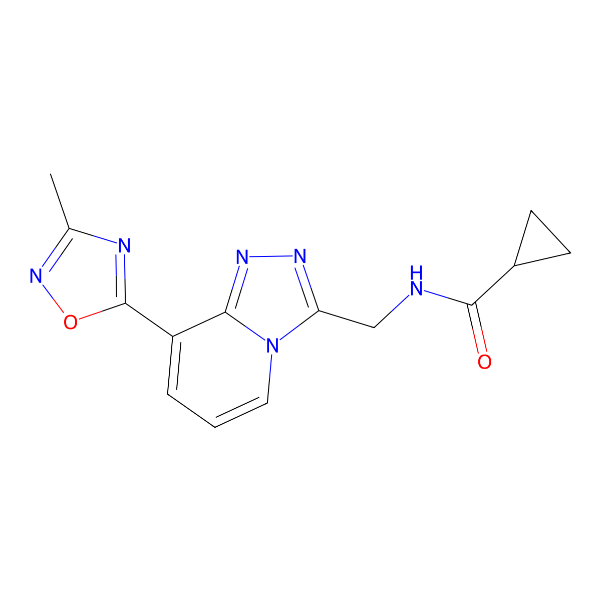 N-{[8-(3-methyl-1,2,4-oxadiazol-5-yl)-[1,2,4]triazolo[4,3-a]pyridin-3-yl]methyl}cyclopropanecarboxamide molecular structure, CAS 2034599-65-8