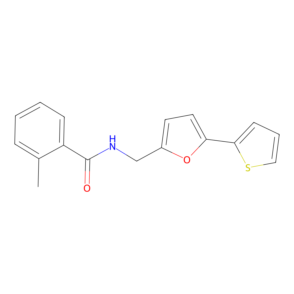 2-methyl-N-{[5-(thiophen-2-yl)furan-2-yl]methyl}benzamide molecular structure, CAS 2034599-67-0