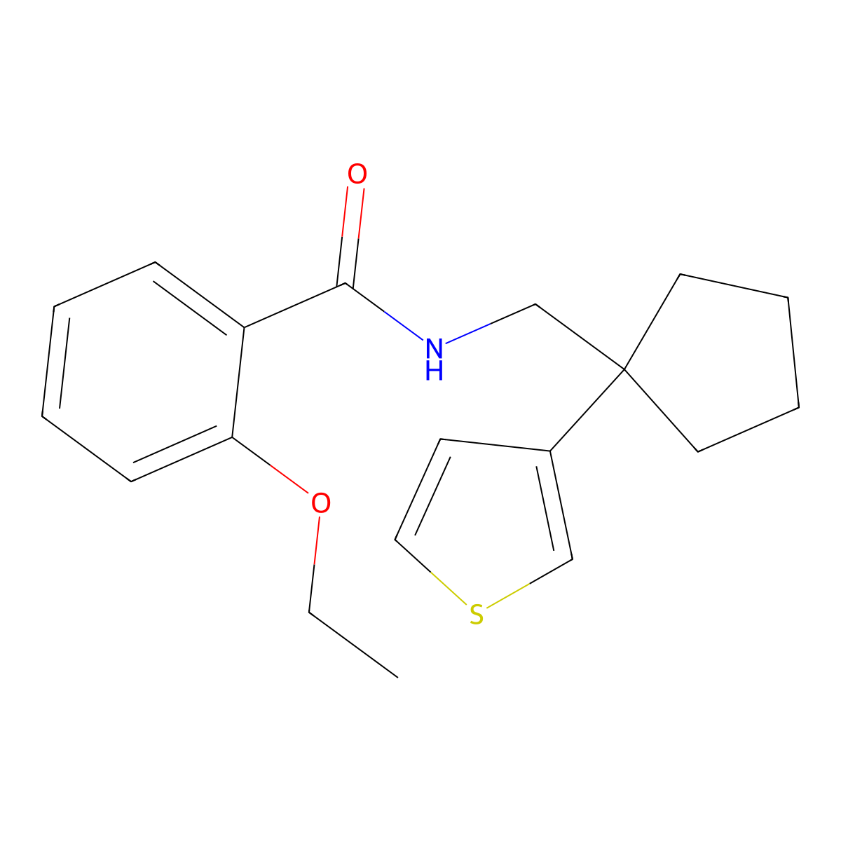 2-ethoxy-N-((1-(thiophen-3-yl)cyclopentyl)methyl)benzamide molecular structure, CAS 2034599-69-2