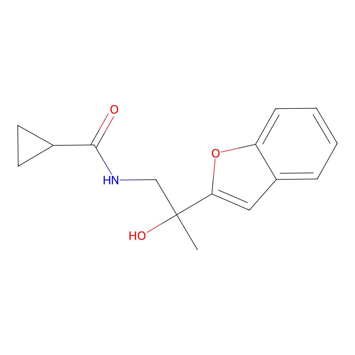 N-(2-(benzofuran-2-yl)-2-hydroxypropyl)cyclopropanecarboxamide molecular structure, CAS 2034599-75-0