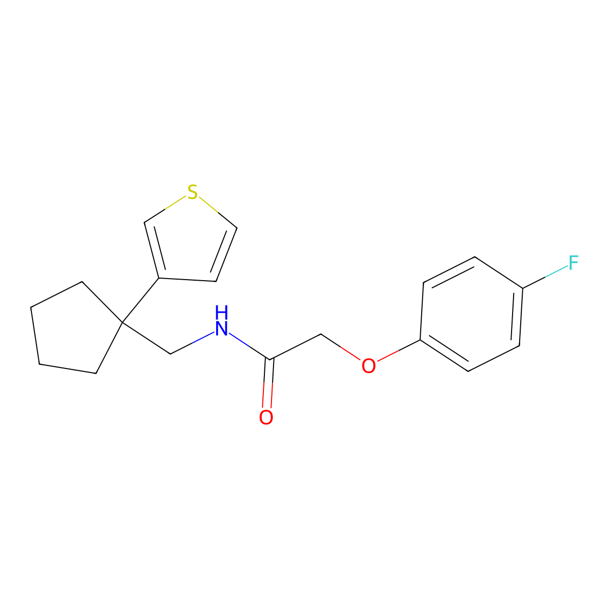 2-(4-fluorophenoxy)-N-((1-(thiophen-3-yl)cyclopentyl)methyl)acetamide molecular structure, CAS 2034599-77-2