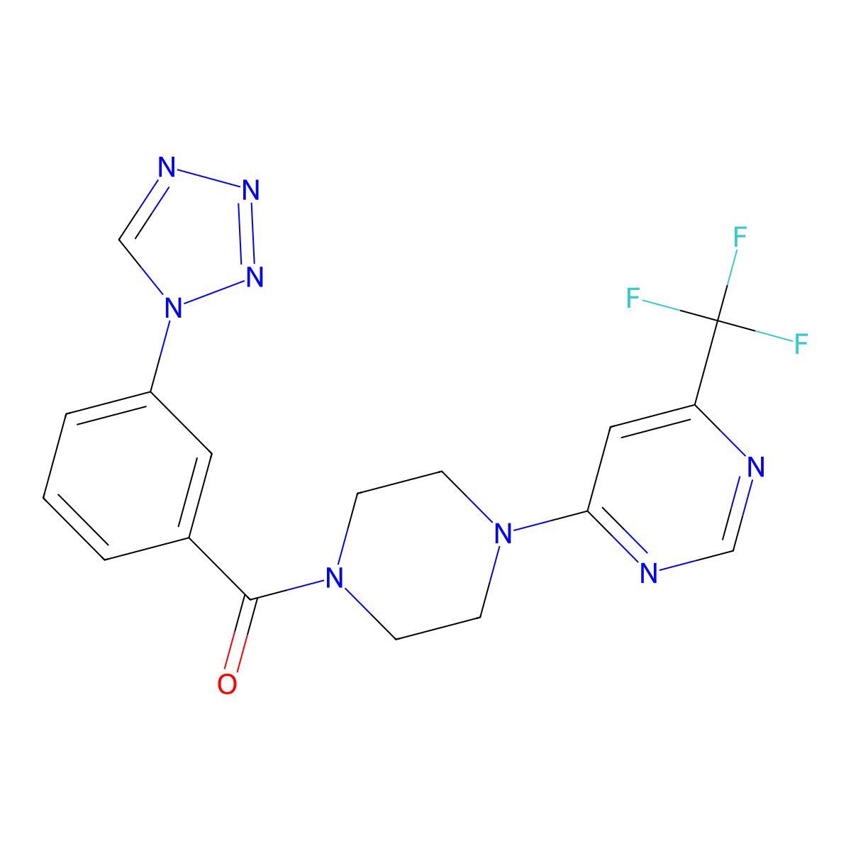 (3-(1H-tetrazol-1-yl)phenyl)(4-(6-(trifluoromethyl)pyrimidin-4-yl)piperazin-1-yl)methanone molecular structure, CAS 2034599-79-4