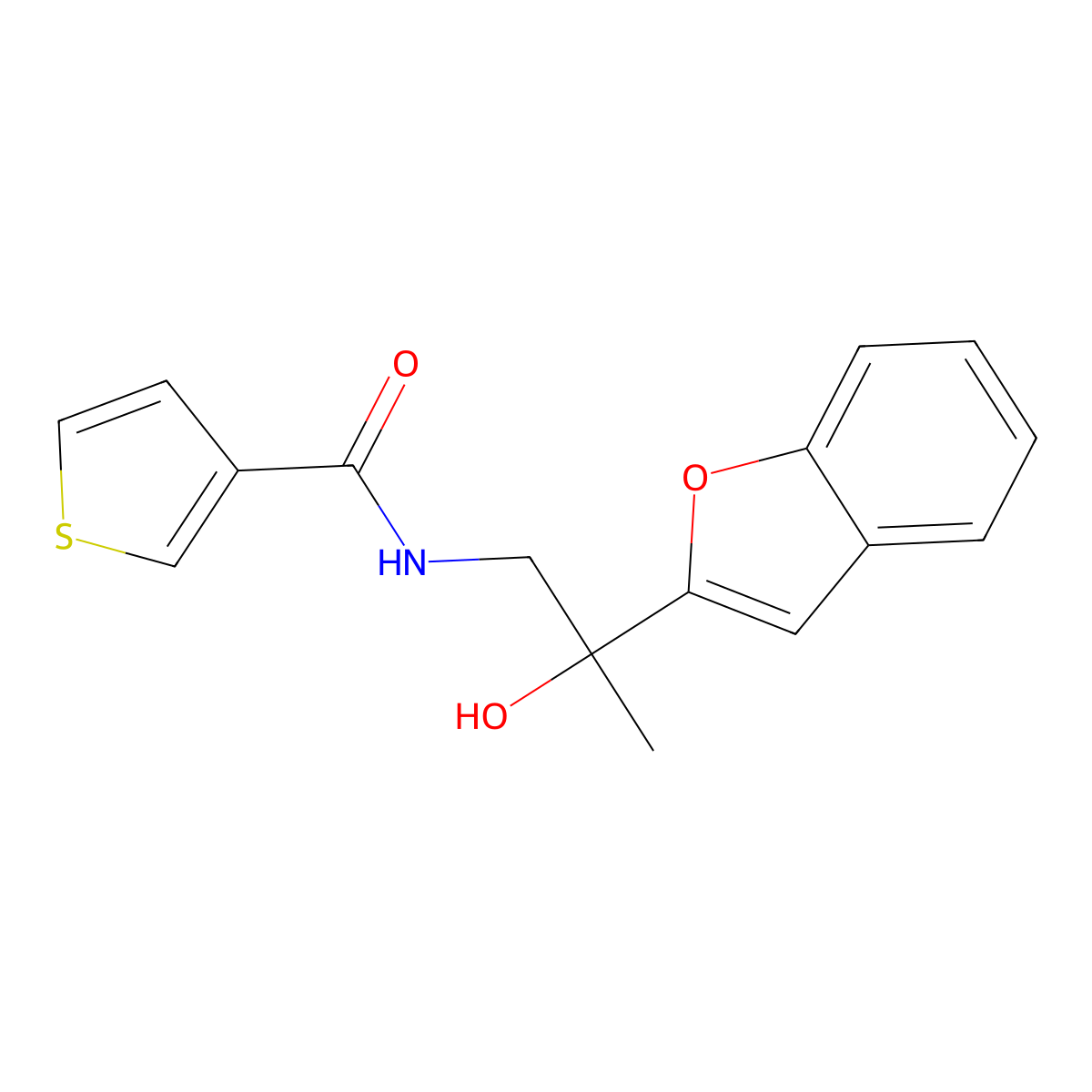 N-(2-(benzofuran-2-yl)-2-hydroxypropyl)thiophene-3-carboxamide molecular structure, CAS 2034599-83-0