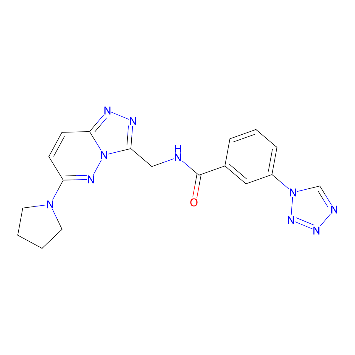 N-((6-(pyrrolidin-1-yl)-[1,2,4]triazolo[4,3-b]pyridazin-3-yl)methyl)-3-(1H-tetrazol-1-yl)benzamide molecular structure, CAS 2034599-85-2