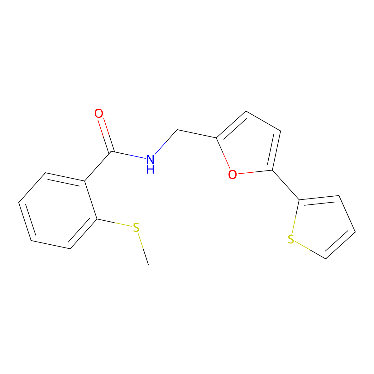 2-(methylthio)-N-((5-(thiophen-2-yl)furan-2-yl)methyl)benzamide molecular structure, CAS 2034599-89-6