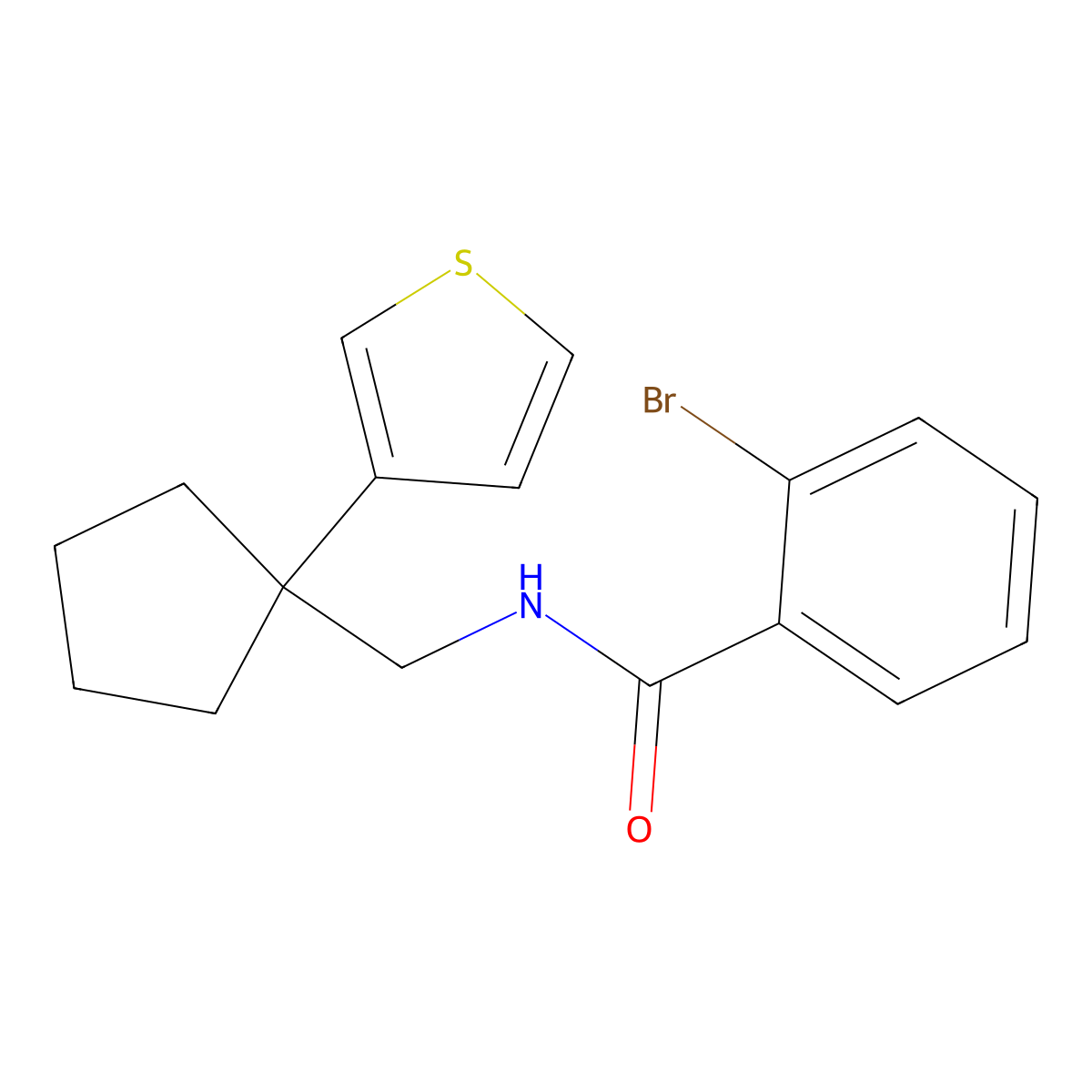 2-bromo-N-((1-(thiophen-3-yl)cyclopentyl)methyl)benzamide molecular structure, CAS 2034599-93-2