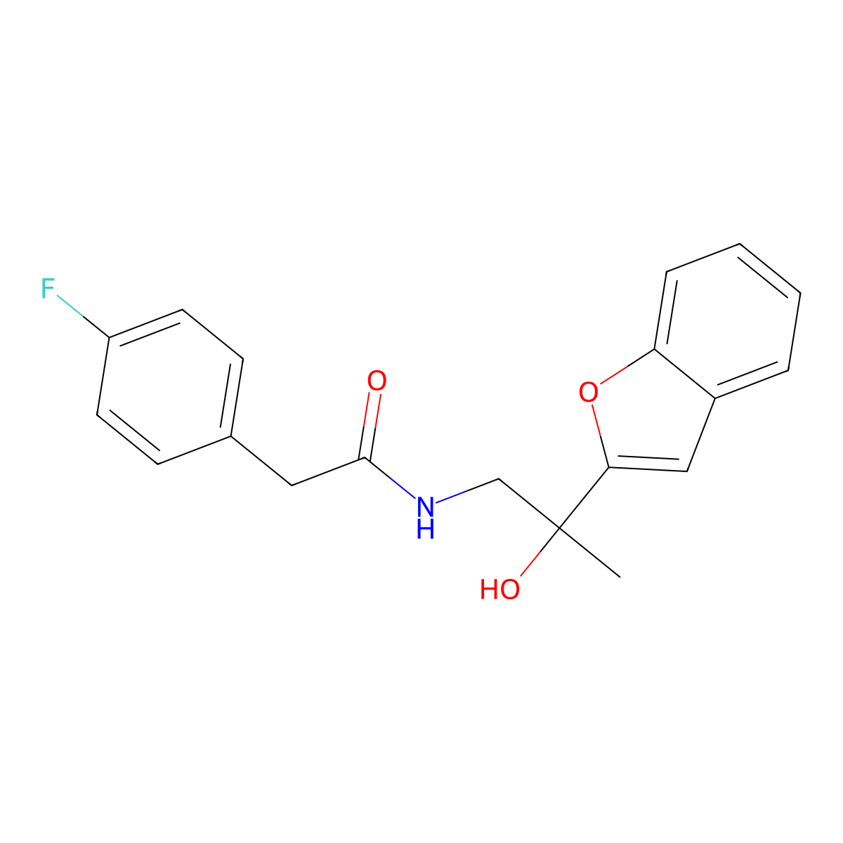 N-(2-(benzofuran-2-yl)-2-hydroxypropyl)-2-(4-fluorophenyl)acetamide molecular structure, CAS 2034599-98-7