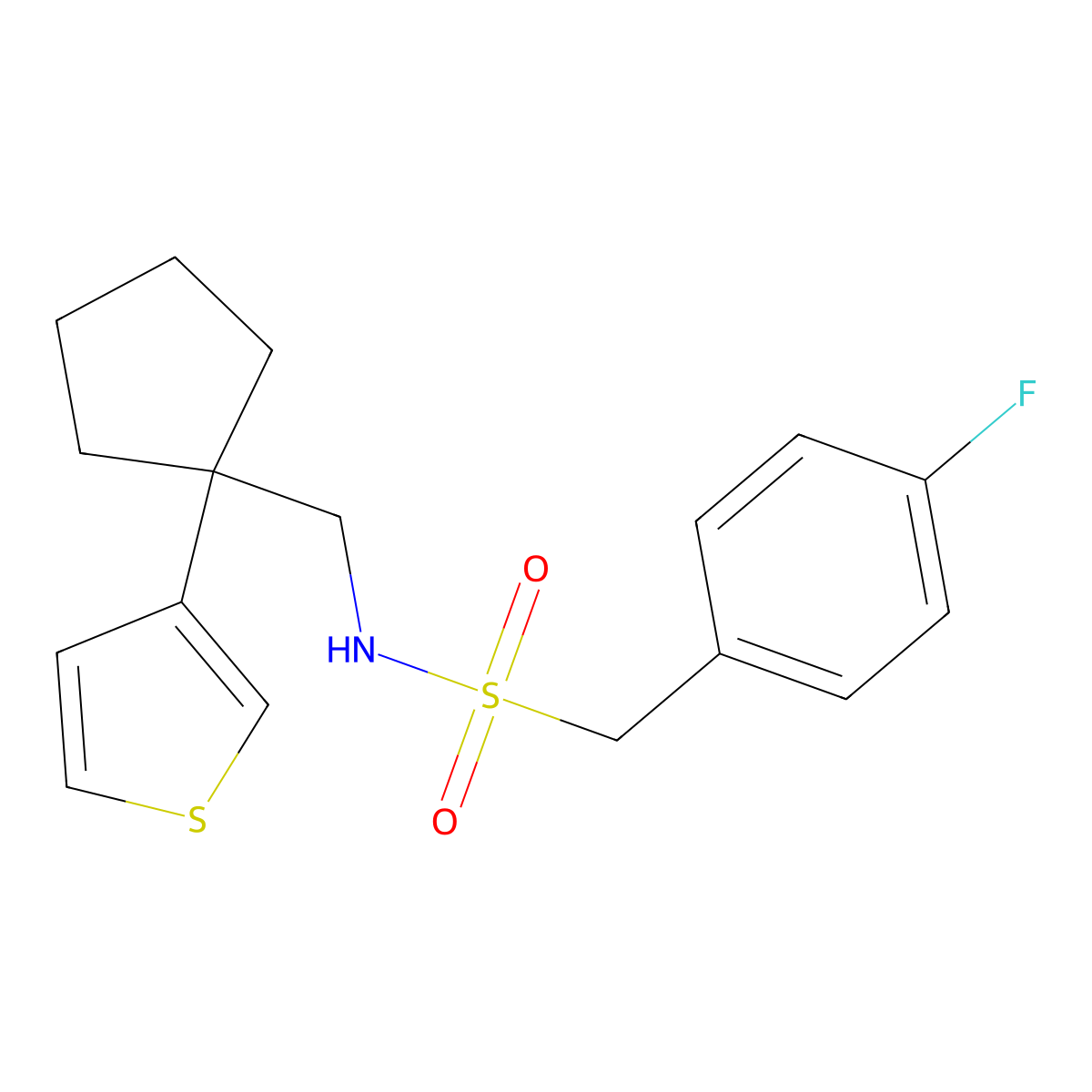 1-(4-fluorophenyl)-N-((1-(thiophen-3-yl)cyclopentyl)methyl)methanesulfonamide molecular structure, CAS 2034600-06-9