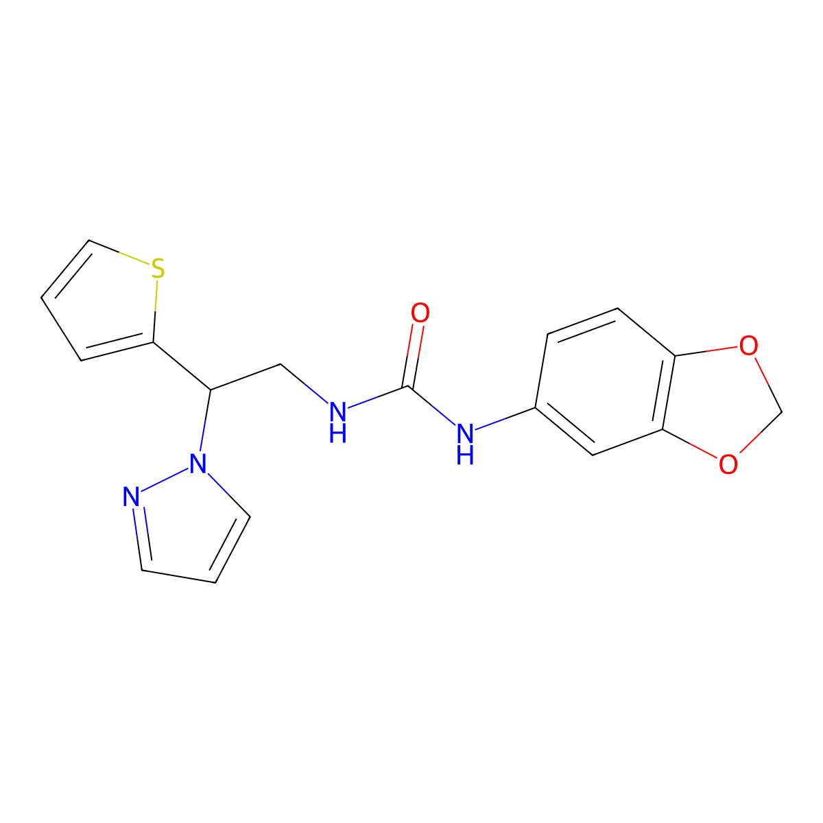 1-(2-(1H-pyrazol-1-yl)-2-(thiophen-2-yl)ethyl)-3-(benzo[d][1,3]dioxol-5-yl)urea molecular structure, CAS 2034600-11-6