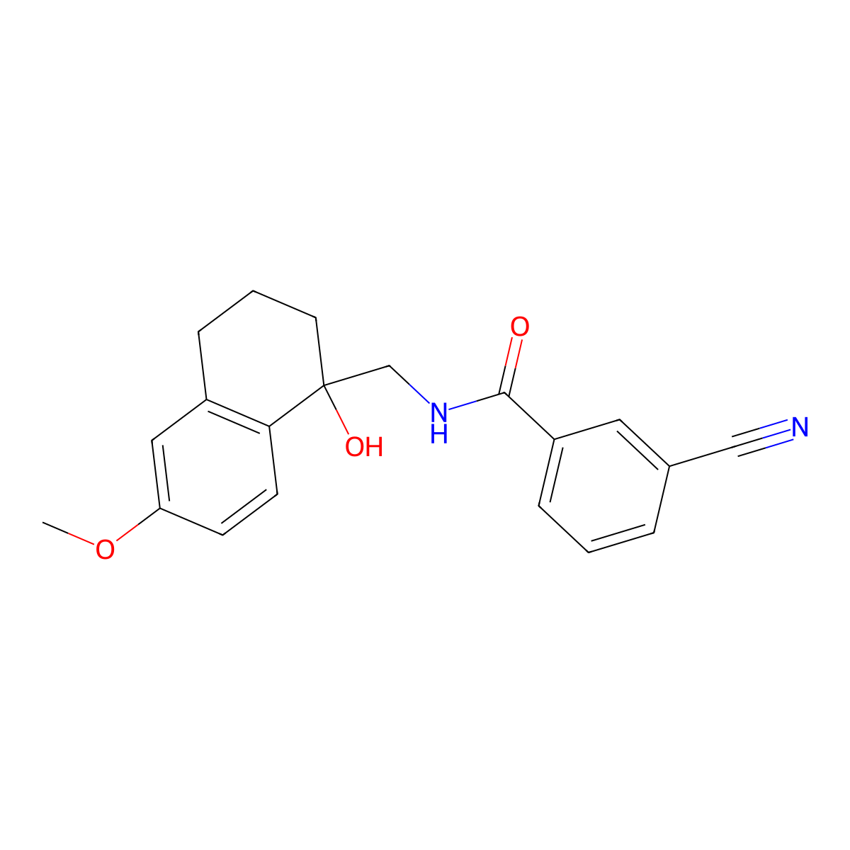 3-cyano-N-((1-hydroxy-6-methoxy-1,2,3,4-tetrahydronaphthalen-1-yl)methyl)benzamide molecular structure, CAS 2034600-15-0