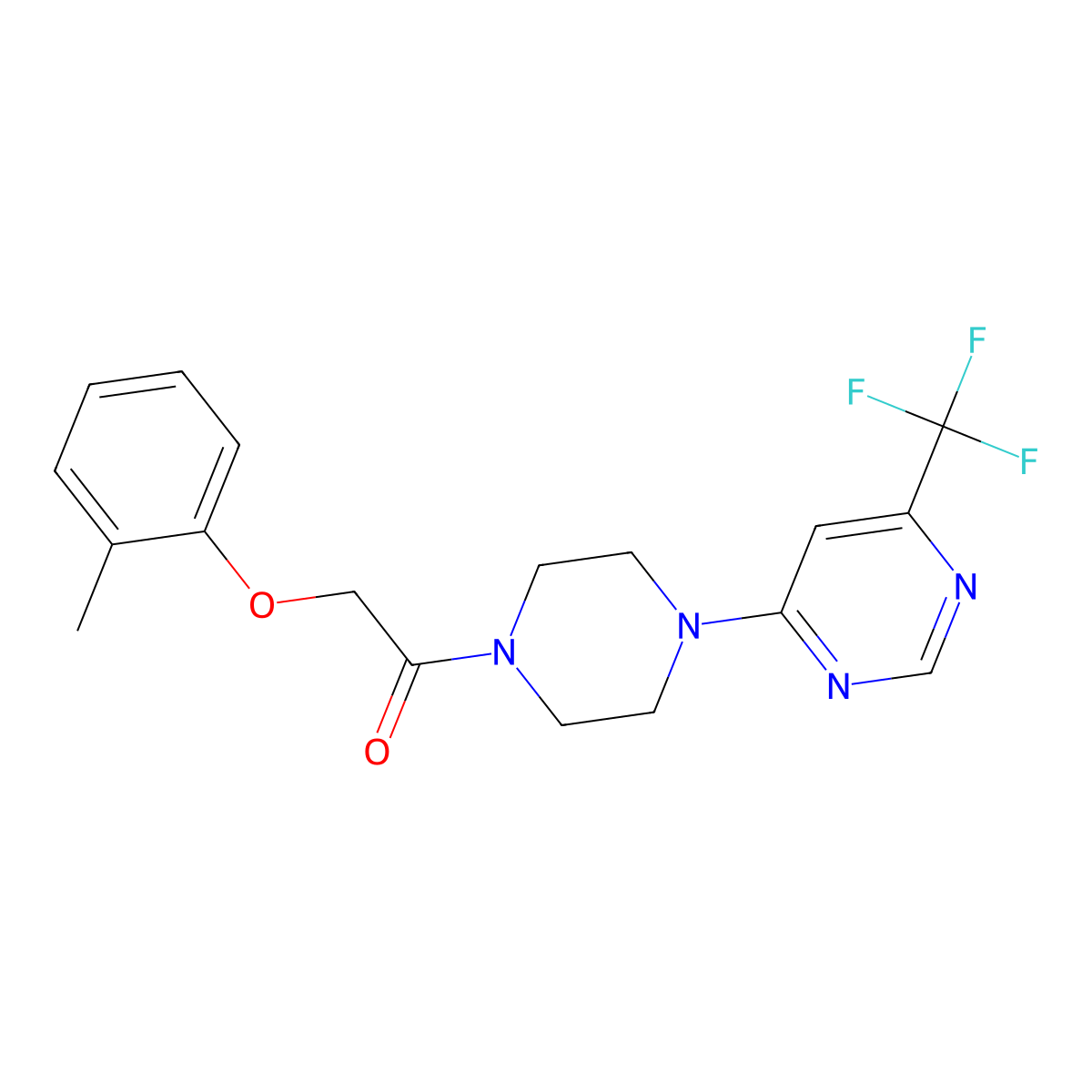 2-(o-Tolyloxy)-1-(4-(6-(trifluoromethyl)pyrimidin-4-yl)piperazin-1-yl)ethanone molecular structure, CAS 2034600-16-1