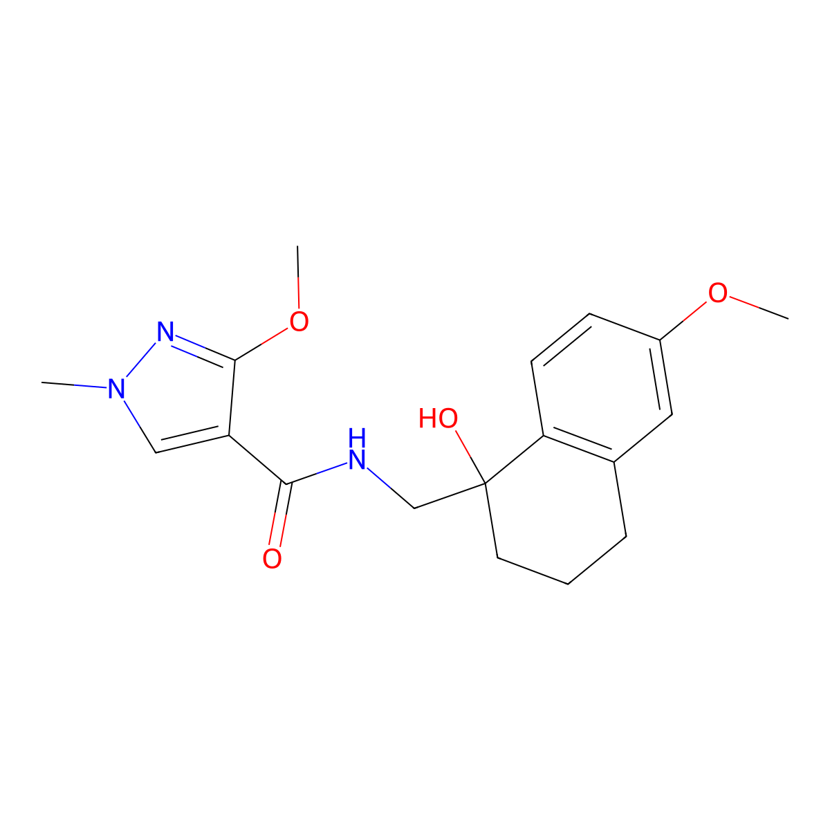 N-[(1-hydroxy-6-methoxy-1,2,3,4-tetrahydronaphthalen-1-yl)methyl]-3-methoxy-1-methyl-1H-pyrazole-4-carboxamide molecular structure, CAS 2034600-18-3