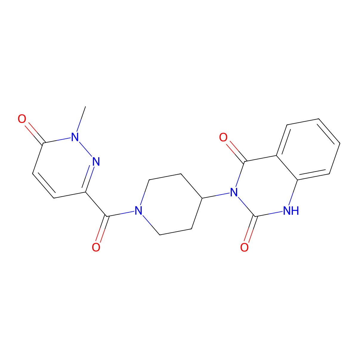 3-(1-(1-methyl-6-oxo-1,6-dihydropyridazine-3-carbonyl)piperidin-4-yl)quinazoline-2,4(1H,3H)-dione molecular structure, CAS 2034600-20-7