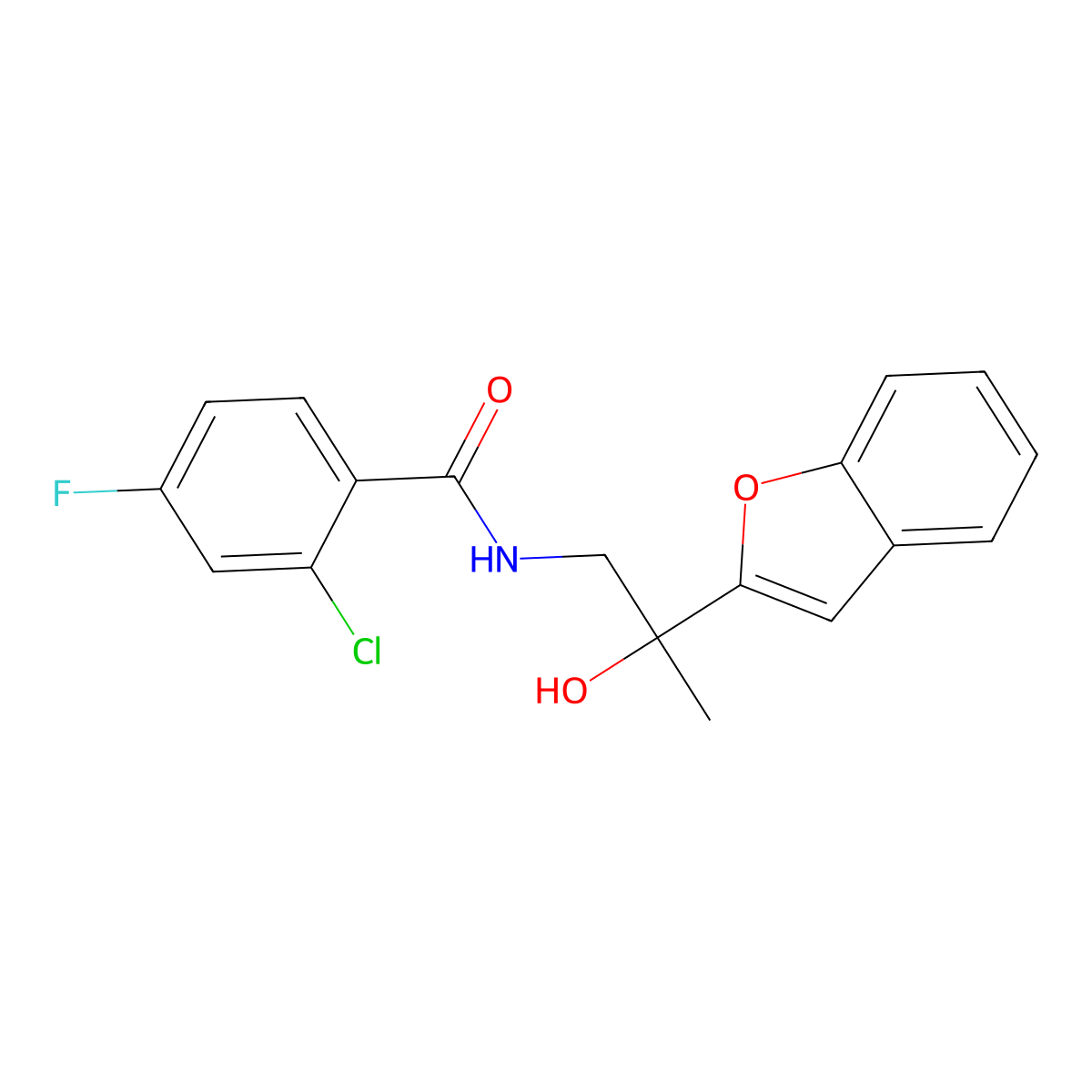 N-(2-(benzofuran-2-yl)-2-hydroxypropyl)-2-chloro-4-fluorobenzamide molecular structure, CAS 2034600-21-8