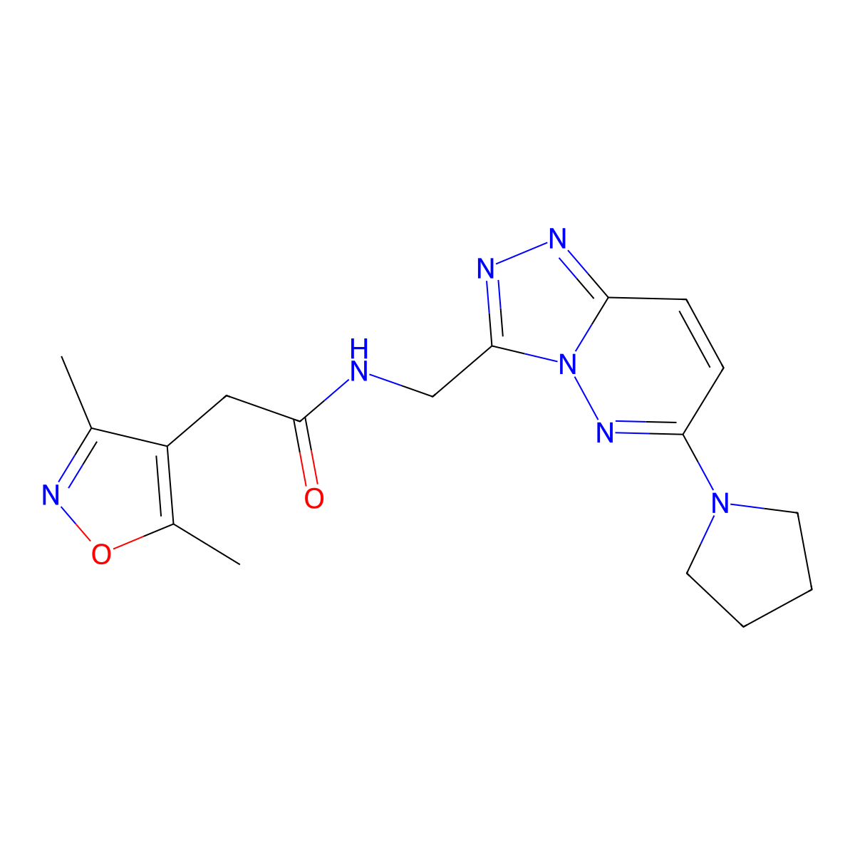 2-(3,5-dimethylisoxazol-4-yl)-N-((6-(pyrrolidin-1-yl)-[1,2,4]triazolo[4,3-b]pyridazin-3-yl)methyl)acetamide molecular structure, CAS 2034600-28-5