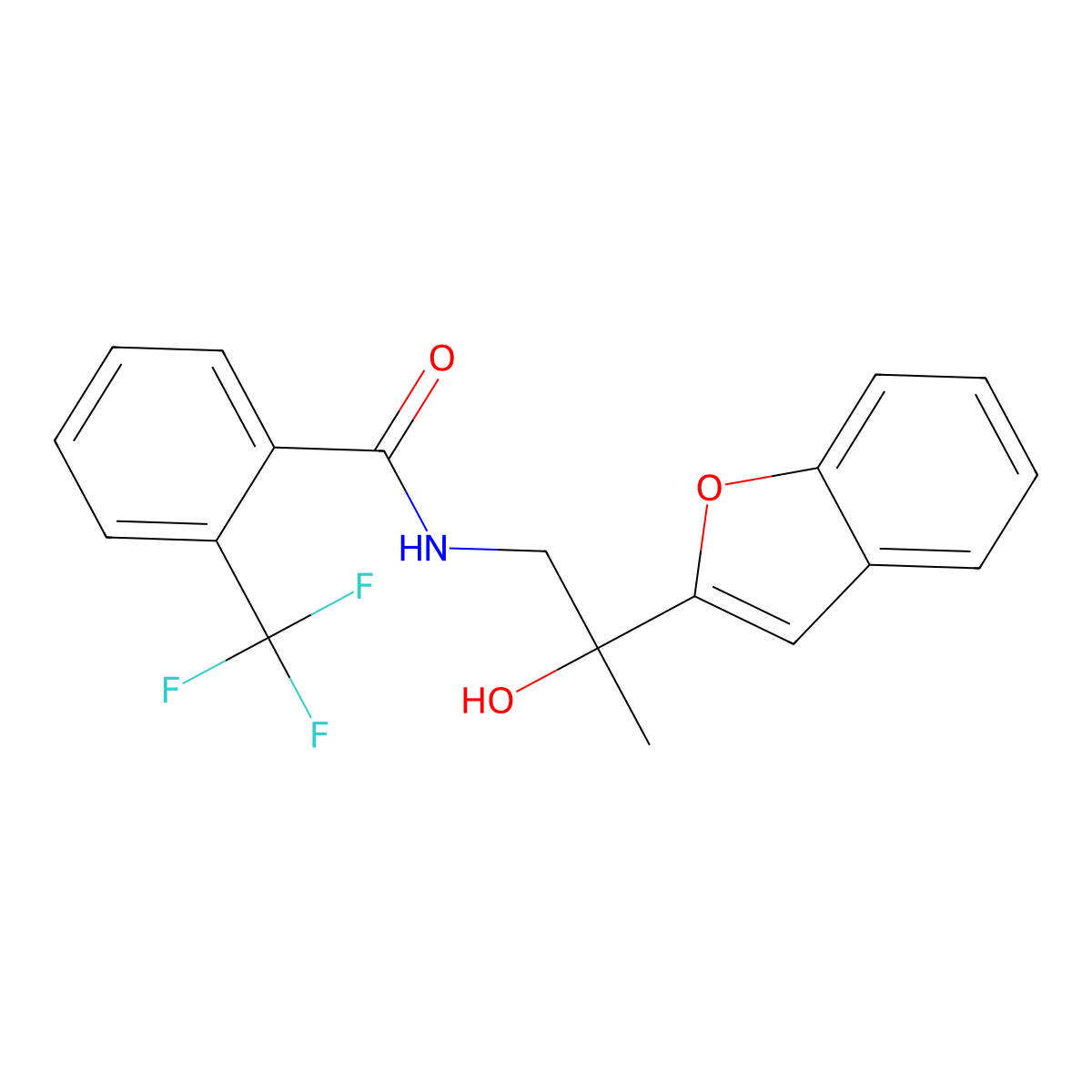 N-(2-(benzofuran-2-yl)-2-hydroxypropyl)-2-(trifluoromethyl)benzamide molecular structure, CAS 2034600-33-2