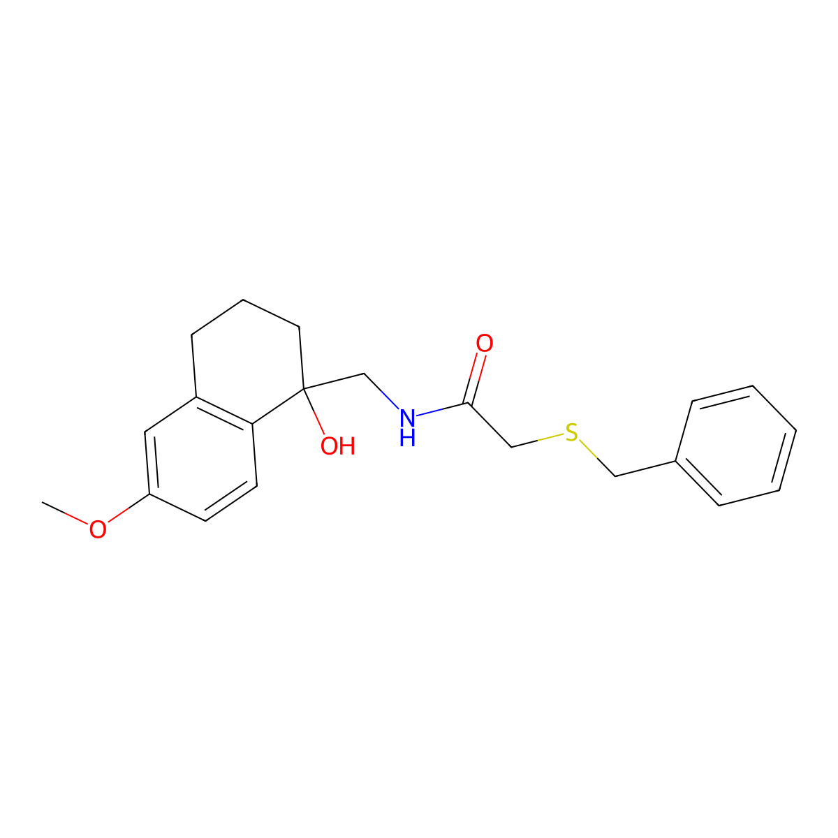2-(benzylthio)-N-((1-hydroxy-6-methoxy-1,2,3,4-tetrahydronaphthalen-1-yl)methyl)acetamide molecular structure, CAS 2034600-41-2