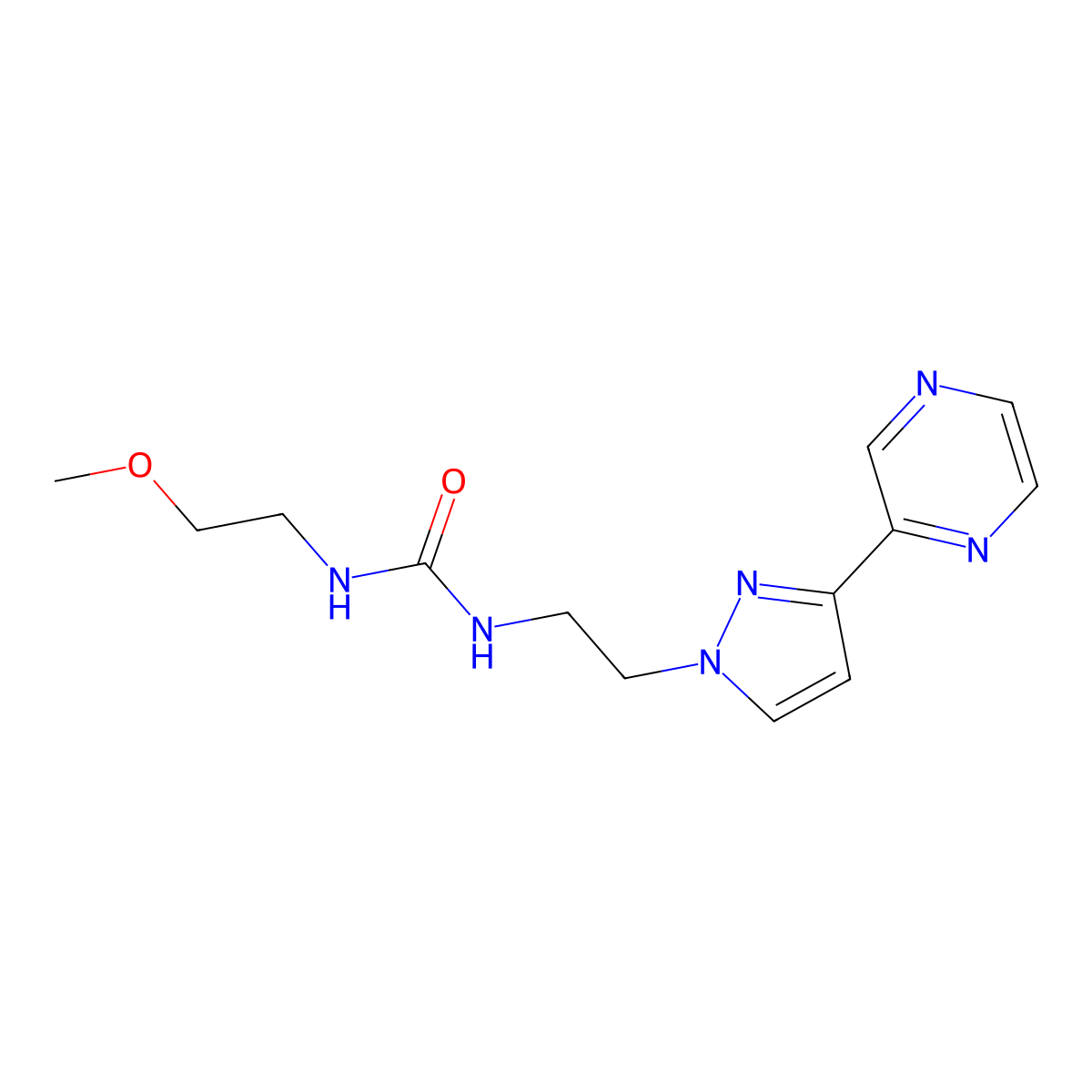 1-(2-methoxyethyl)-3-(2-(3-(pyrazin-2-yl)-1H-pyrazol-1-yl)ethyl)urea molecular structure, CAS 2034600-43-4