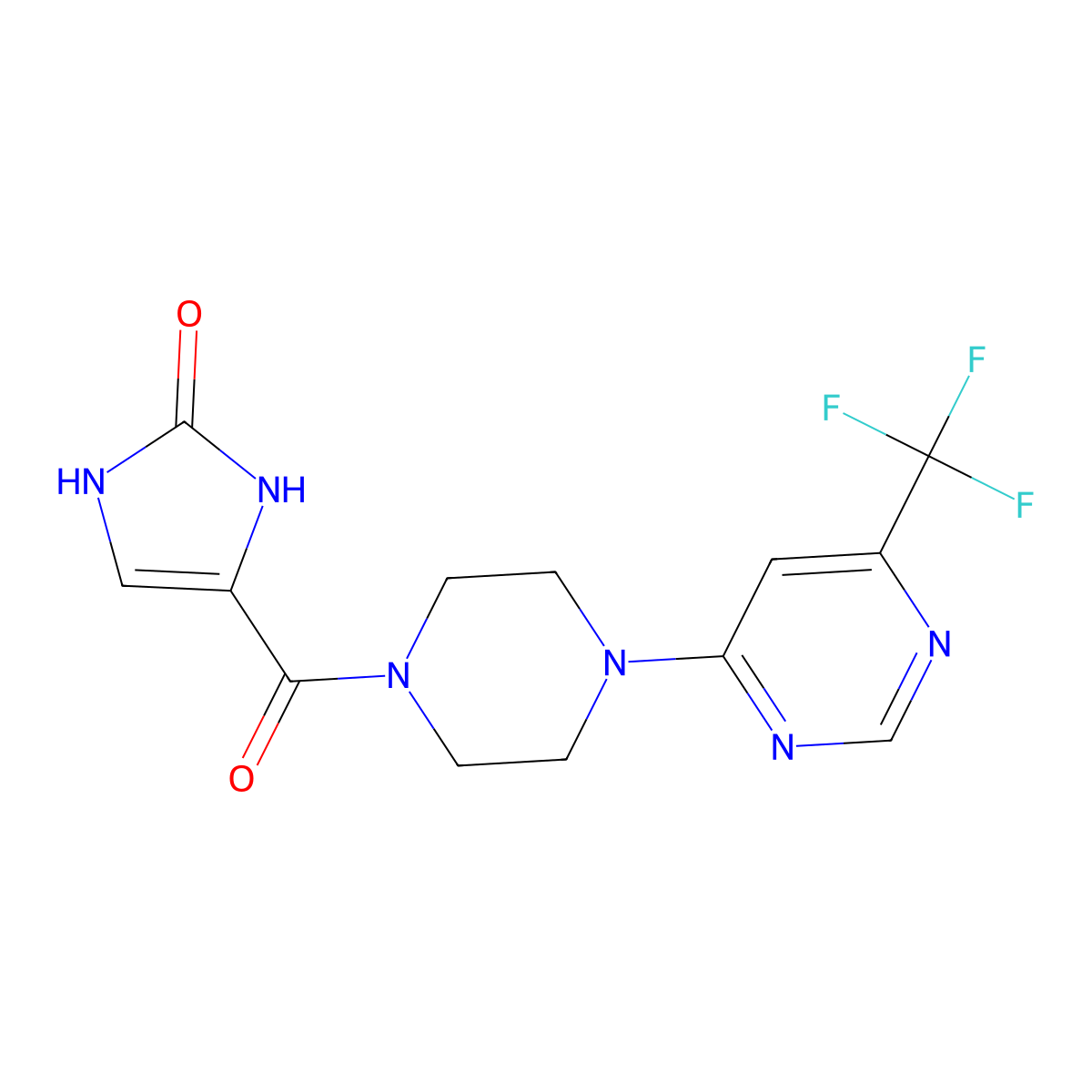 4-(4-(6-(trifluoromethyl)pyrimidin-4-yl)piperazine-1-carbonyl)-1H-imidazol-2(3H)-one molecular structure, CAS 2034600-44-5