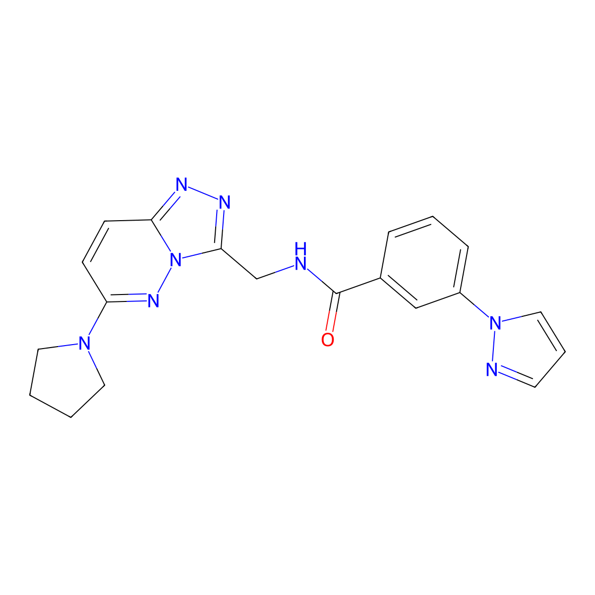 3-(1H-pyrazol-1-yl)-N-{[6-(pyrrolidin-1-yl)-[1,2,4]triazolo[4,3-b]pyridazin-3-yl]methyl}benzamide molecular structure, CAS 2034600-47-8