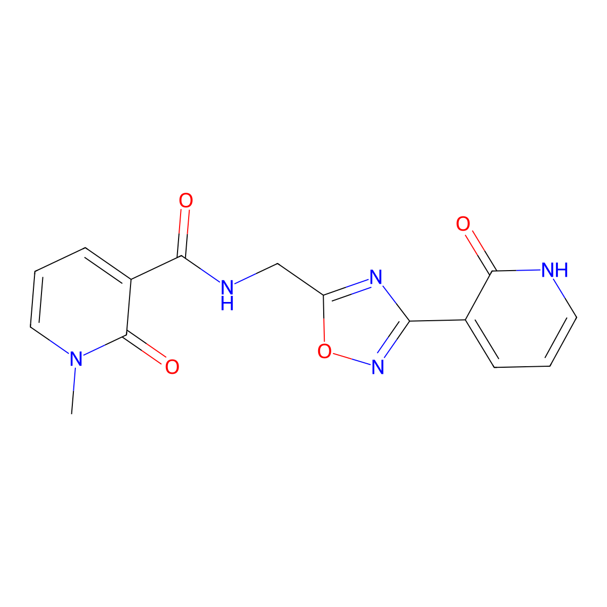 1-methyl-2-oxo-N-((3-(2-oxo-1,2-dihydropyridin-3-yl)-1,2,4-oxadiazol-5-yl)methyl)-1,2-dihydropyridine-3-carboxamide molecular structure, CAS 2034600-49-0