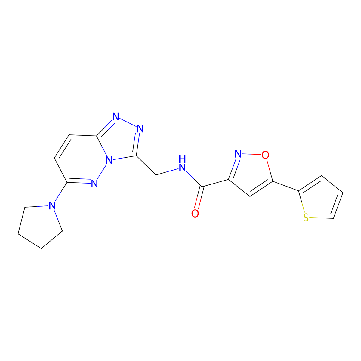 N-((6-(pyrrolidin-1-yl)-[1,2,4]triazolo[4,3-b]pyridazin-3-yl)methyl)-5-(thiophen-2-yl)isoxazole-3-carboxamide molecular structure, CAS 2034600-63-8