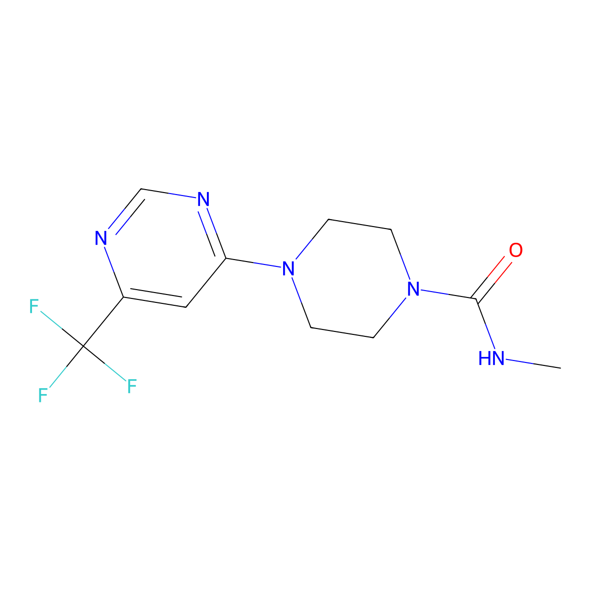 N-methyl-4-(6-(trifluoromethyl)pyrimidin-4-yl)piperazine-1-carboxamide molecular structure, CAS 2034600-67-2