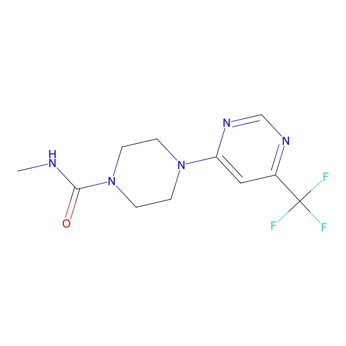 N-methyl-4-(6-(trifluoromethyl)pyrimidin-4-yl)piperazine-1-carboxamide molecular structure, CAS 2034600-67-2
