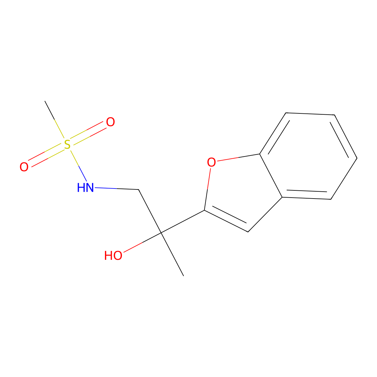 N-(2-(benzofuran-2-yl)-2-hydroxypropyl)methanesulfonamide molecular structure, CAS 2034600-69-4