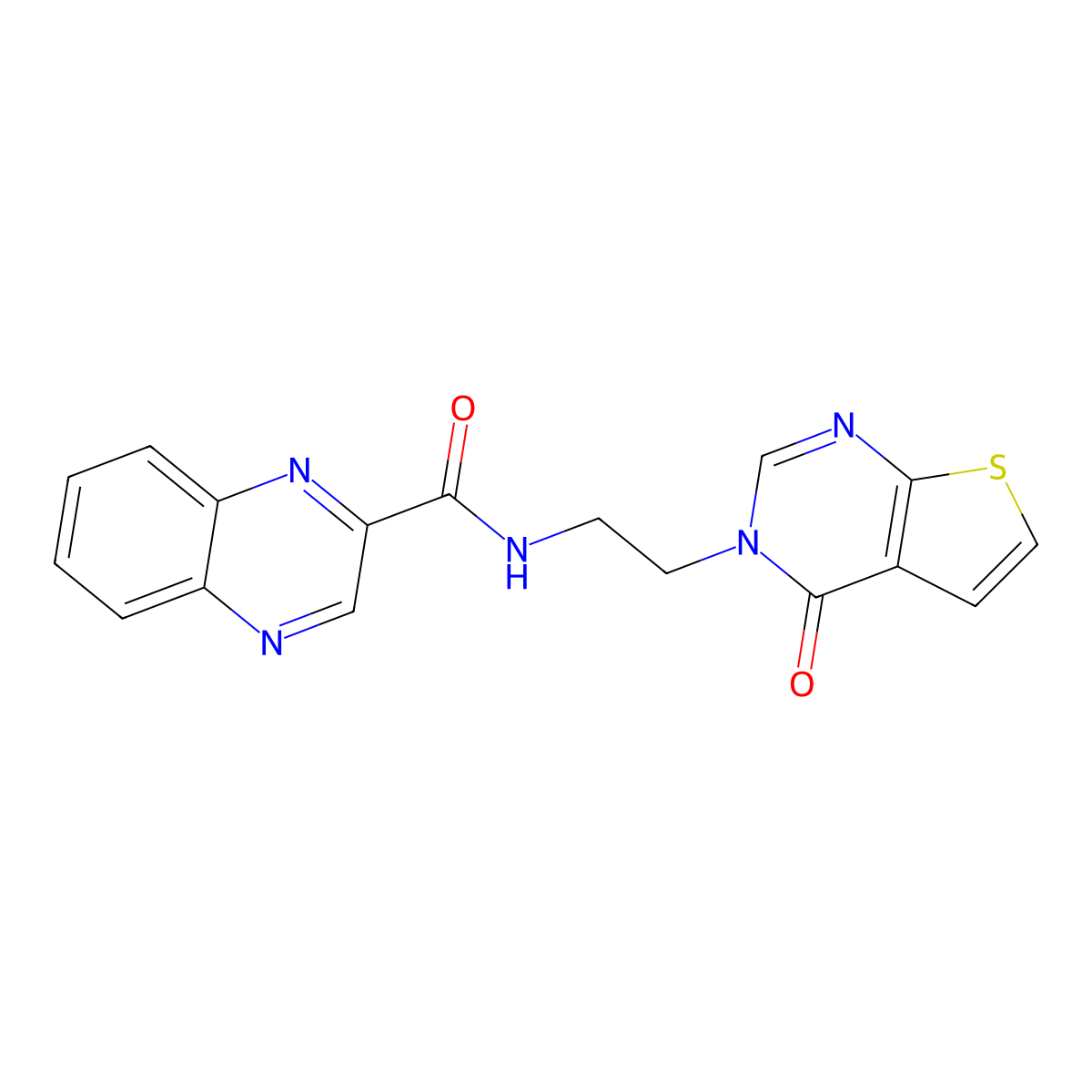 N-(2-(4-oxothieno[2,3-d]pyrimidin-3(4H)-yl)ethyl)quinoxaline-2-carboxamide molecular structure, CAS 2034600-80-9
