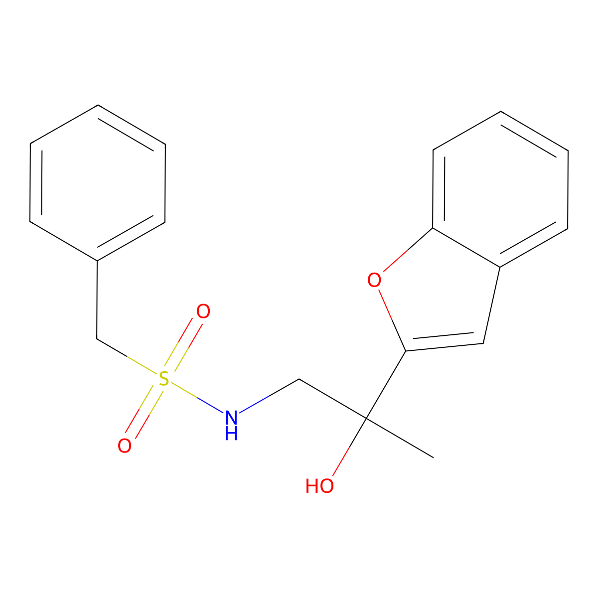 N-(2-(benzofuran-2-yl)-2-hydroxypropyl)-1-phenylmethanesulfonamide molecular structure, CAS 2034600-82-1