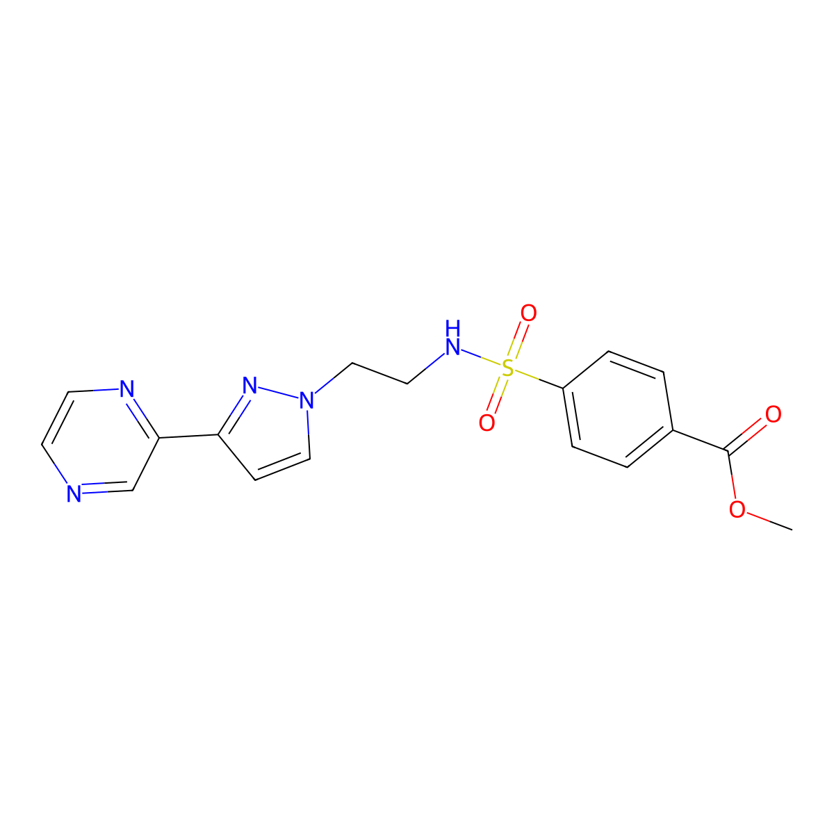 methyl 4-(N-(2-(3-(pyrazin-2-yl)-1H-pyrazol-1-yl)ethyl)sulfamoyl)benzoate molecular structure, CAS 2034600-86-5