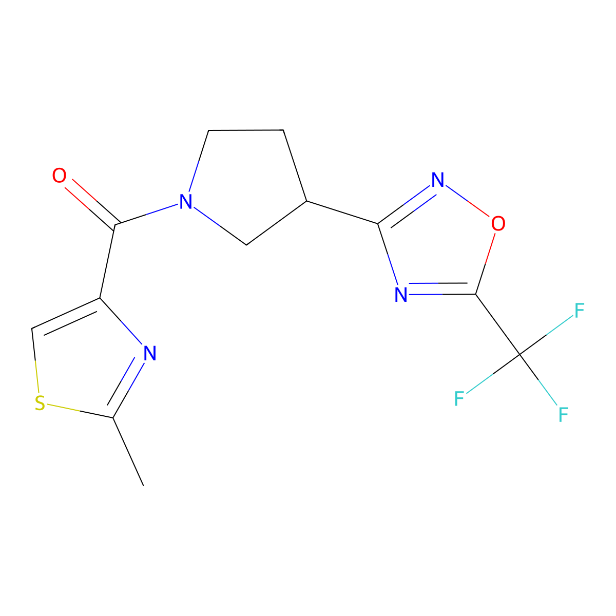 (2-Methylthiazol-4-yl)(3-(5-(trifluoromethyl)-1,2,4-oxadiazol-3-yl)pyrrolidin-1-yl)methanone molecular structure, CAS 2034600-94-5