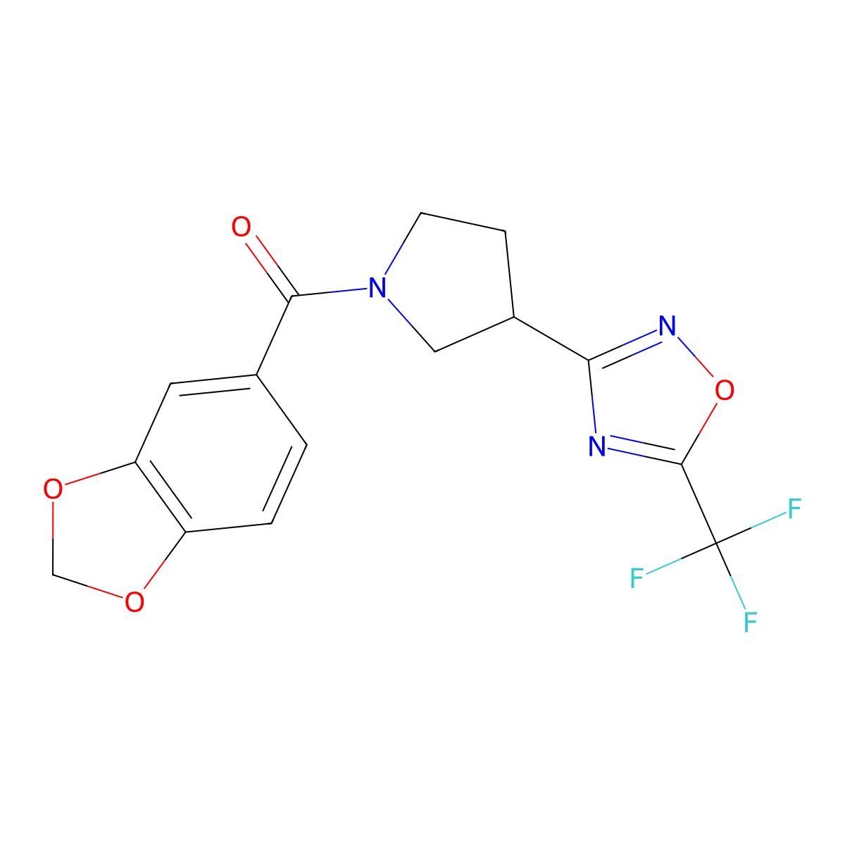 Benzo[d][1,3]dioxol-5-yl(3-(5-(trifluoromethyl)-1,2,4-oxadiazol-3-yl)pyrrolidin-1-yl)methanone molecular structure, CAS 2034601-00-6