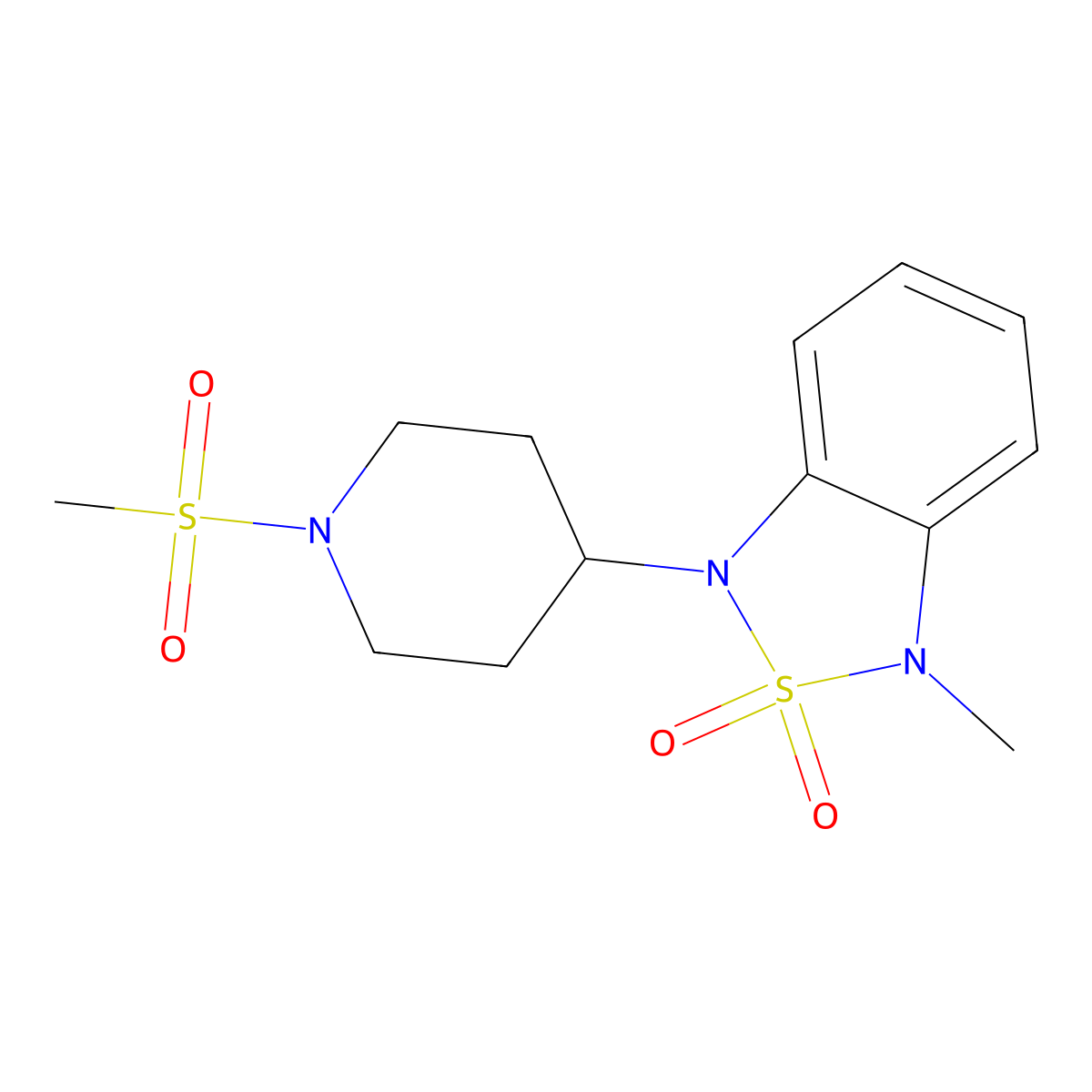 1-Methyl-3-(1-(methylsulfonyl)piperidin-4-yl)-1,3-dihydrobenzo[c][1,2,5]thiadiazole 2,2-dioxide molecular structure, CAS 2034601-01-7