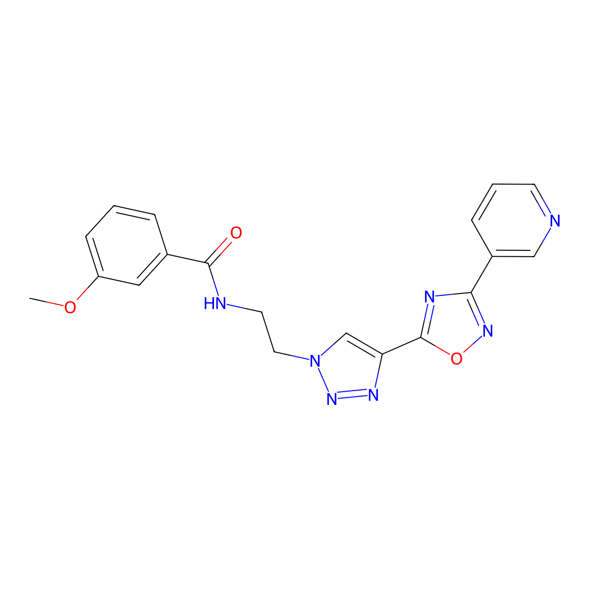 3-methoxy-N-(2-{4-[3-(pyridin-3-yl)-1,2,4-oxadiazol-5-yl]-1H-1,2,3-triazol-1-yl}ethyl)benzamide molecular structure, CAS 2034601-02-8