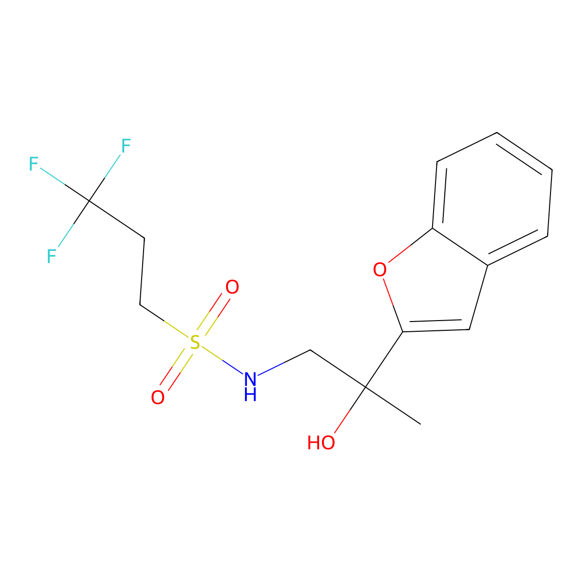 N-(2-(benzofuran-2-yl)-2-hydroxypropyl)-3,3,3-trifluoropropane-1-sulfonamide molecular structure, CAS 2034601-22-2