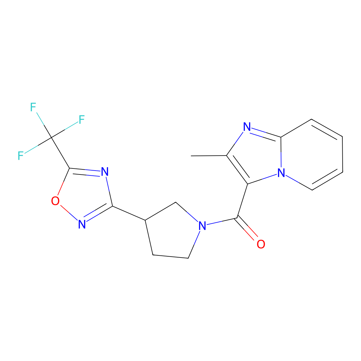 (2-Methylimidazo[1,2-a]pyridin-3-yl)(3-(5-(trifluoromethyl)-1,2,4-oxadiazol-3-yl)pyrrolidin-1-yl)methanone molecular structure, CAS 2034601-32-4