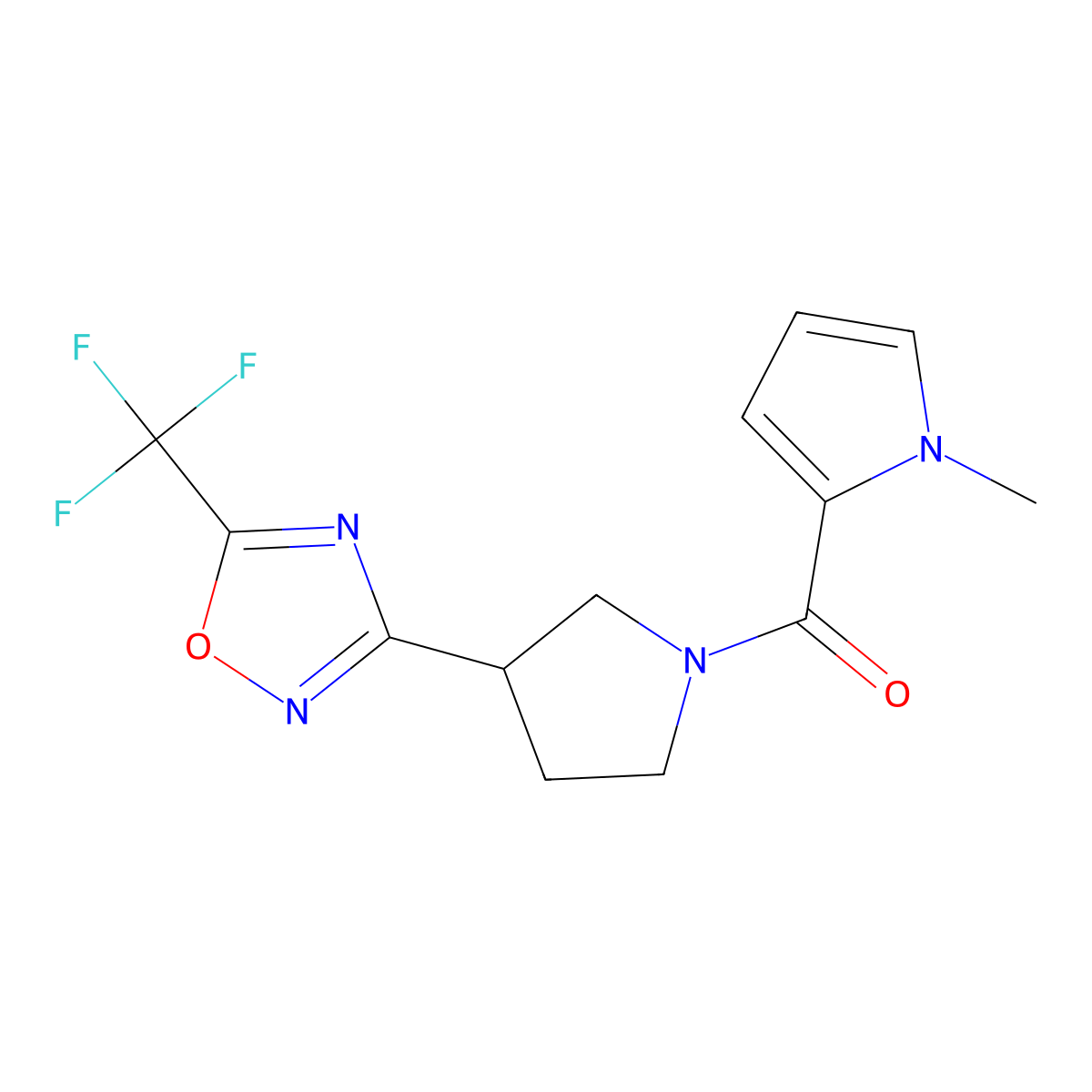 (1-methyl-1H-pyrrol-2-yl)(3-(5-(trifluoromethyl)-1,2,4-oxadiazol-3-yl)pyrrolidin-1-yl)methanone molecular structure, CAS 2034601-34-6