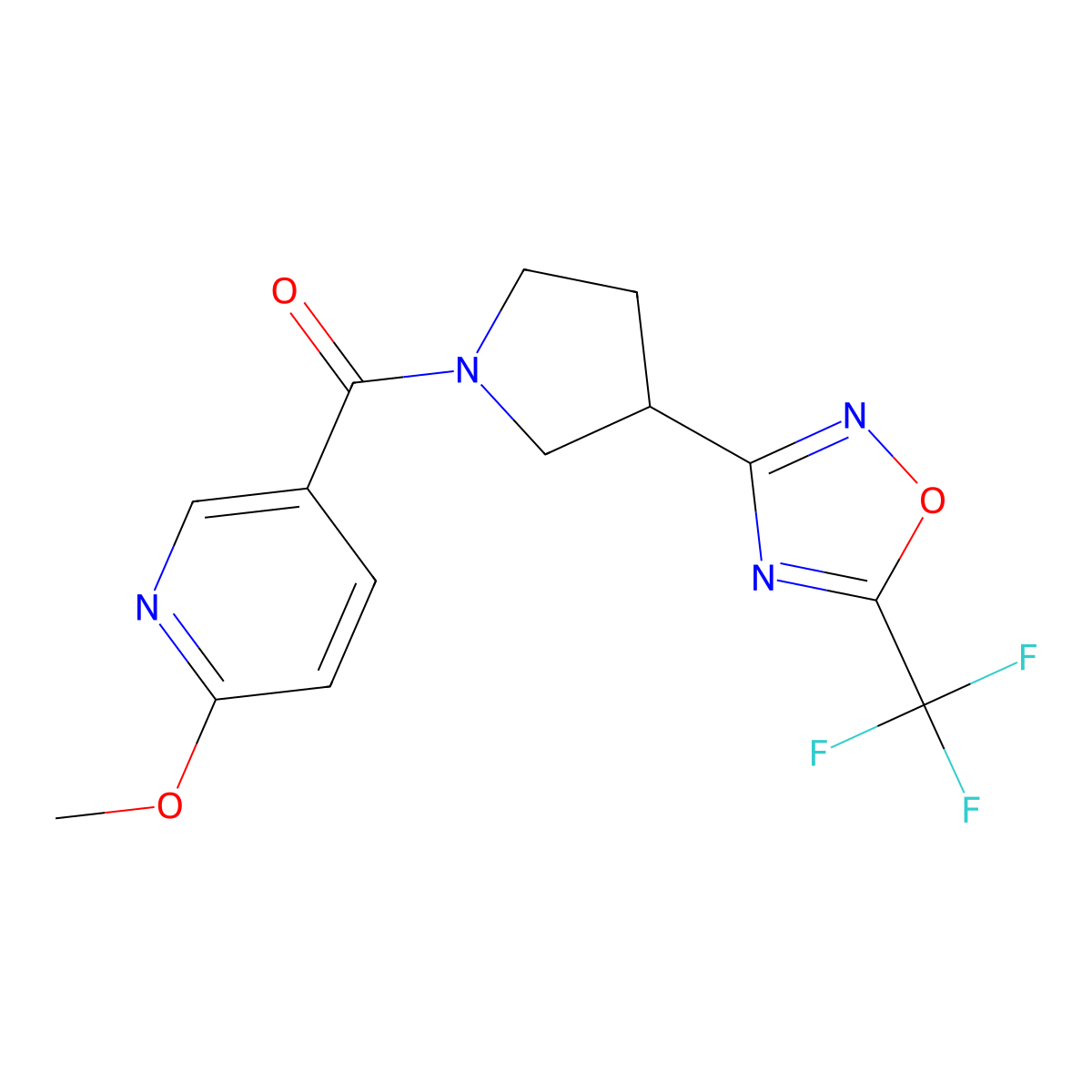 (6-Methoxypyridin-3-yl)(3-(5-(trifluoromethyl)-1,2,4-oxadiazol-3-yl)pyrrolidin-1-yl)methanone molecular structure, CAS 2034601-38-0